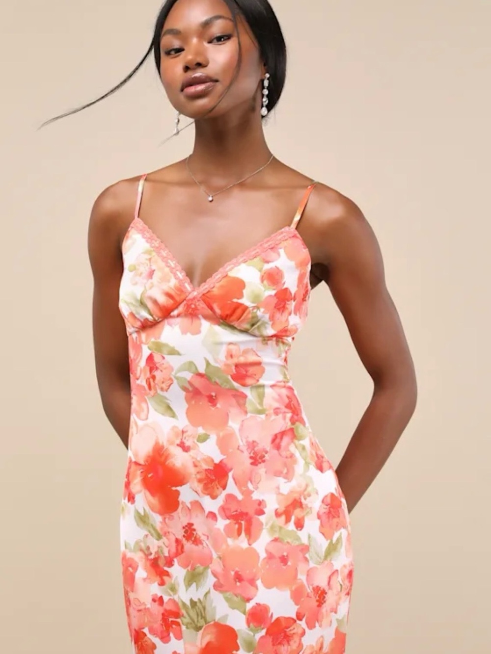 Mattie Orange floral midi slip dress